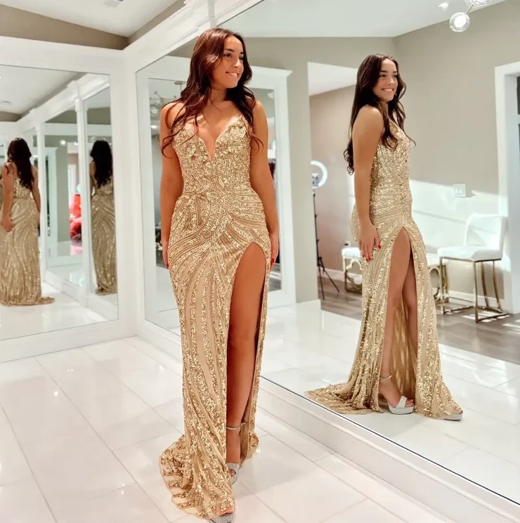 Model wearing a prom dress
